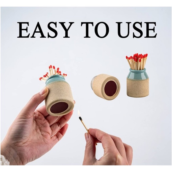 Match Cloche Decorative Matches Jar with Match Striker Set of 2 Mini Pottery - Picture 3 of 6